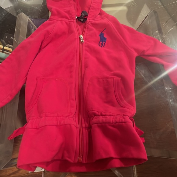 Ralph Lauren size 4t pink with blue strip hooded zip up sweatshirt - Picture 3 of 6